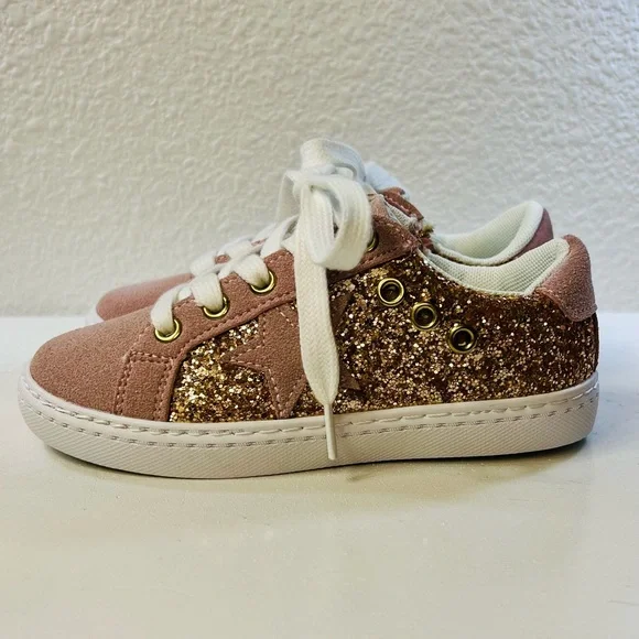 ♥️HP HOO Mia Star Glitter Sneakers Sz 11 Rose Gold Pink Easy Zip & Velcro NWOT - Picture 5 of 9